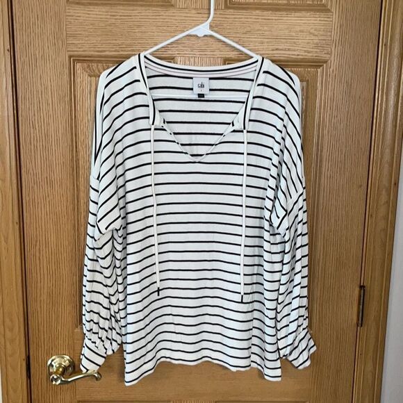 Cabi Relax Game Day Tie Neck Striped Sweatshirt Top Small #5746 - Picture 2 of 6